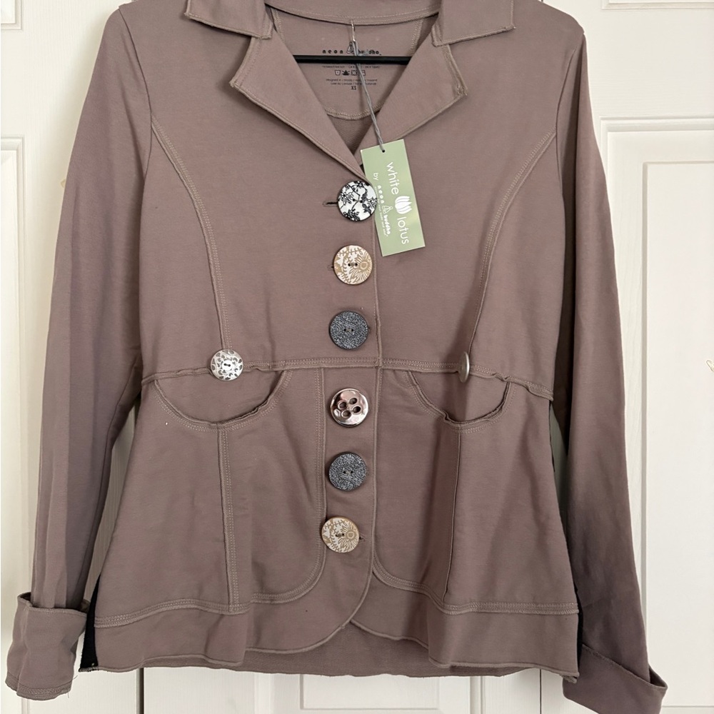 Neon Buddha Taupe Blazer with Unique Button Design nwt